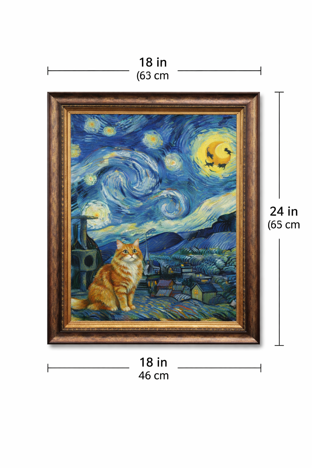 Starry Night Cat Wall Art Print – Vintage Style Cat Canvas Painting – Home Decor Poster