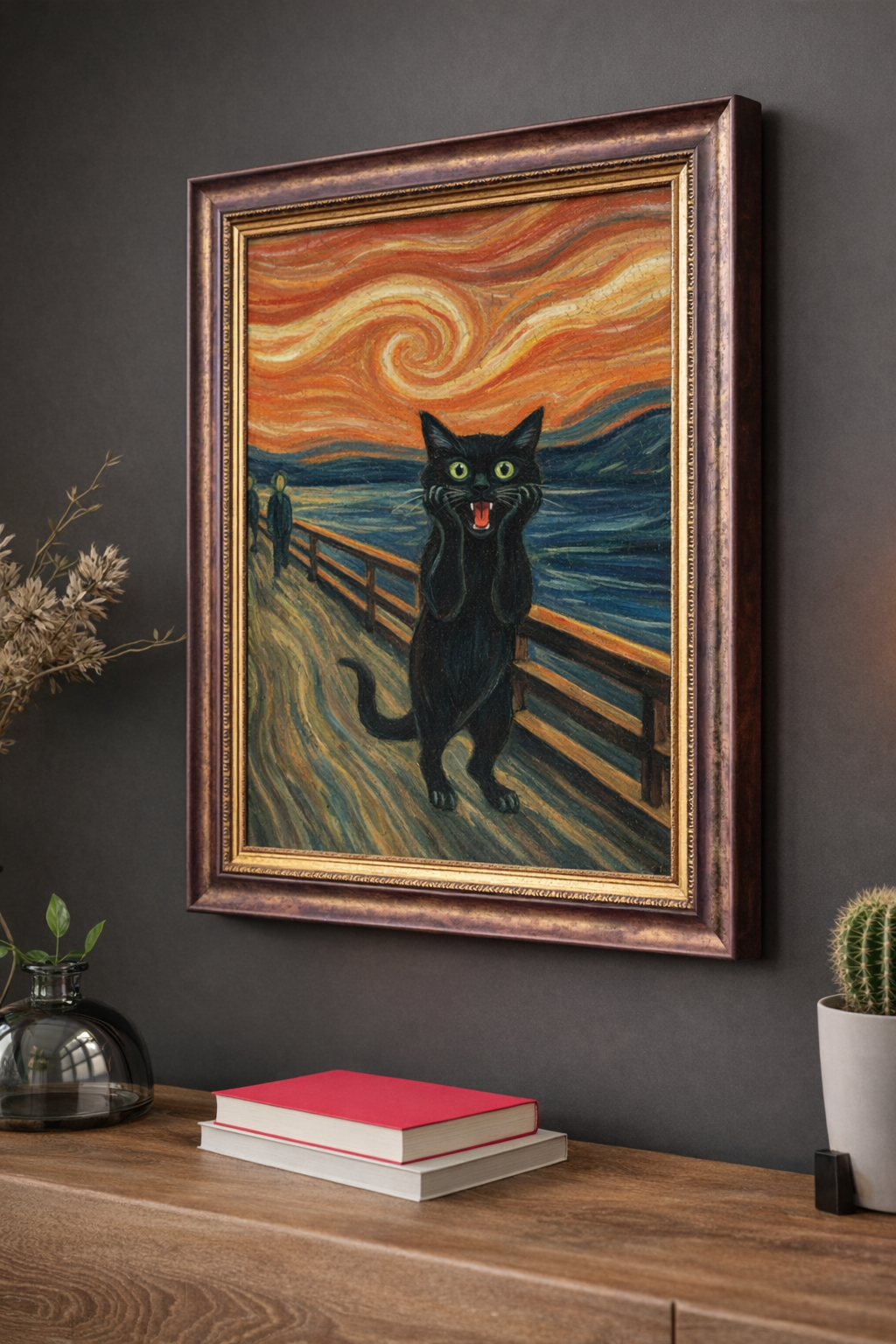 Scream Cat Wall Art Print – Expressionist Black Cat Canvas – Funny Vintage Art Poster