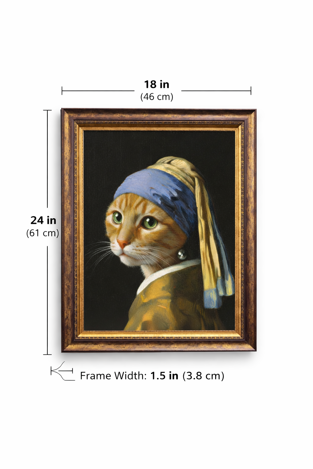 Girl with a Pearl Earring Cat Wall Art Print – Vintage Dutch Style Cat Canvas Painting Poster
