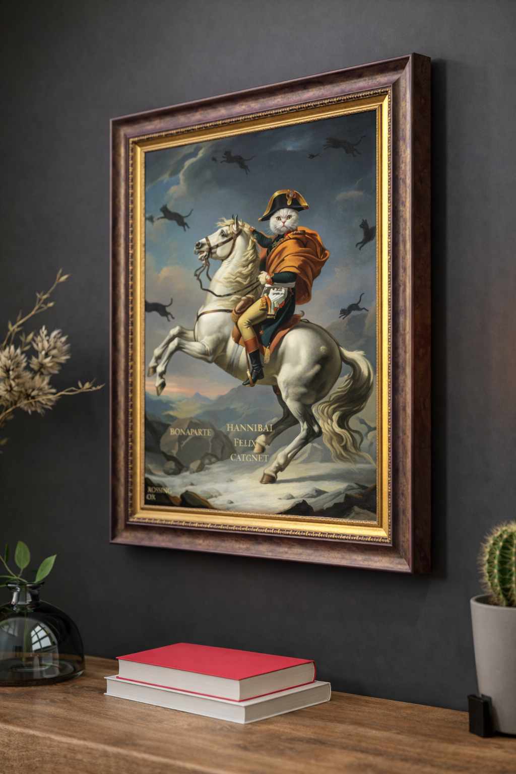 Napoleon Cat Wall Art Print – Funny Historical Cat on Horse Canvas Painting – Vintage Classic Decor