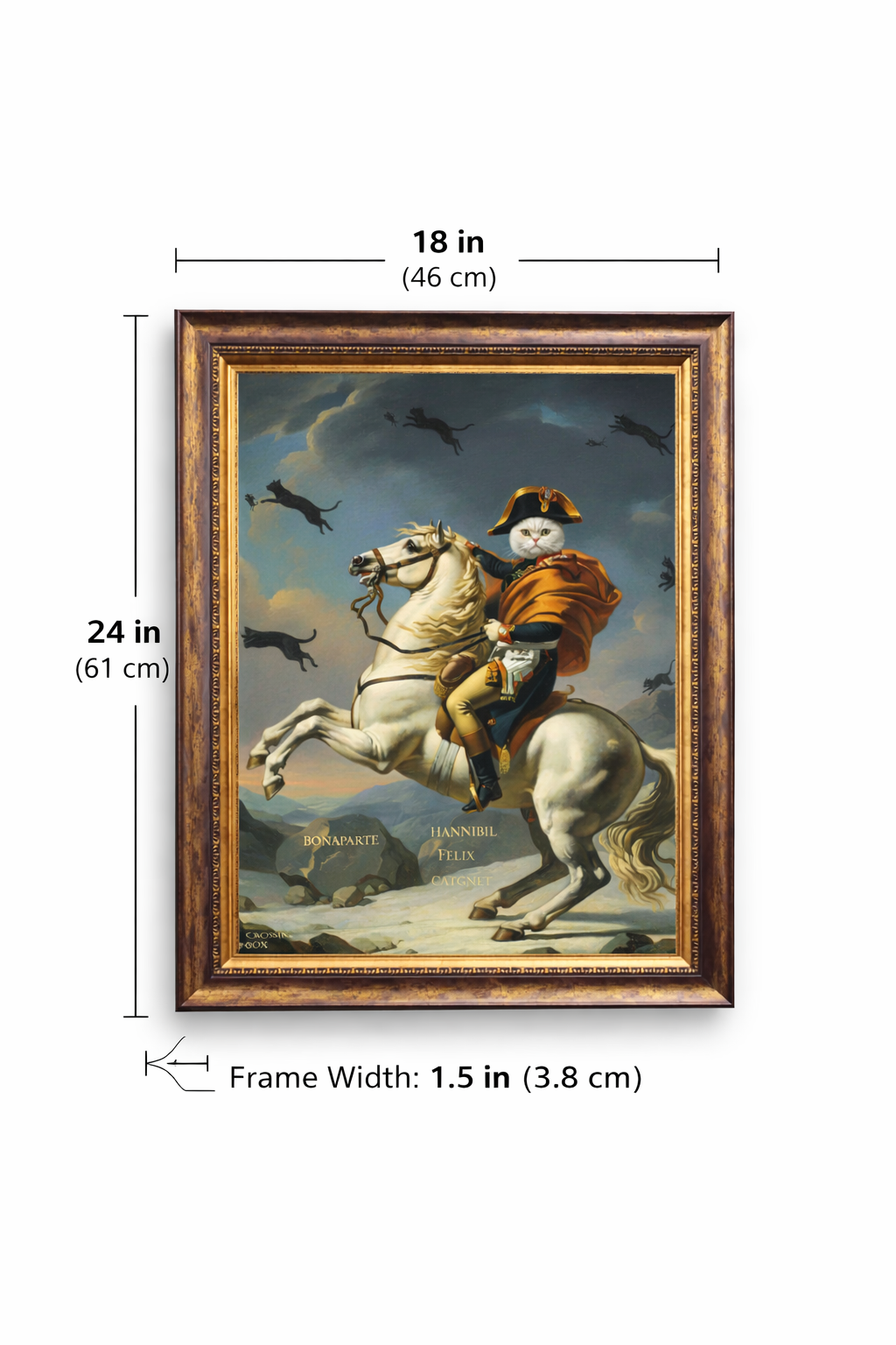 Napoleon Cat Wall Art Print – Funny Historical Cat on Horse Canvas Painting – Vintage Classic Decor