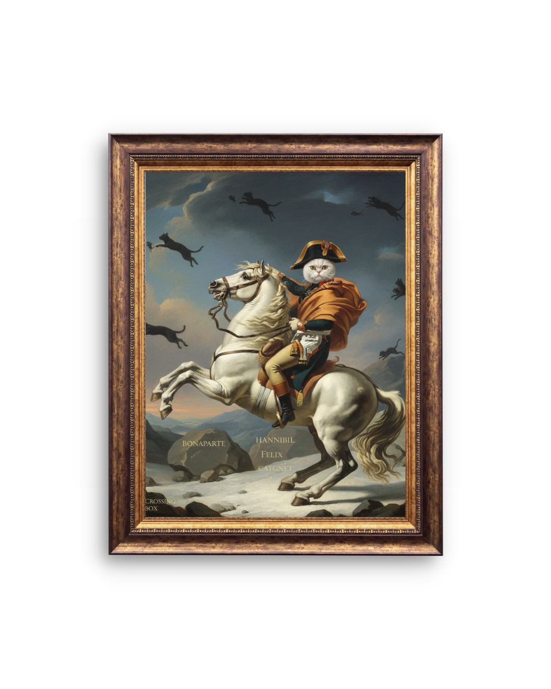 Napoleon Cat Wall Art Print – Funny Historical Cat on Horse Canvas Painting – Vintage Classic Decor